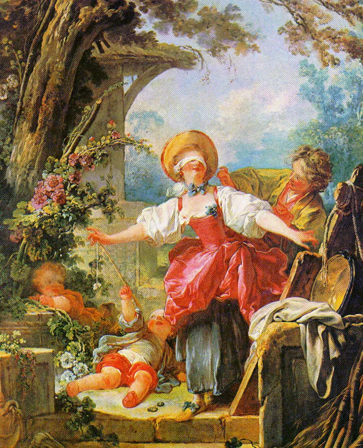 Blind Man's Bluff (1757) by Jean-Honoré Fragonard — original painting reproduced as a hand-painted oil on canvas