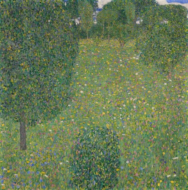 Blossoming Meadow (1908) by Gustav Klimt — original painting reproduced as a hand-painted oil on canvas