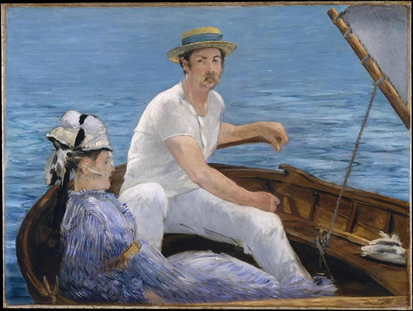 Boating (1874) by Édouard Manet — original painting reproduced as a hand-painted oil on canvas