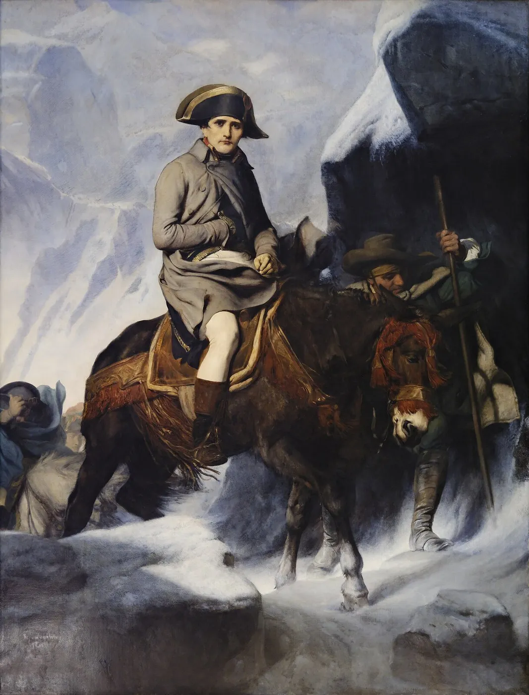 Bonaparte Crossing the Alps (1848) by Paul Delaroche — original painting reproduced as a hand-painted oil on canvas