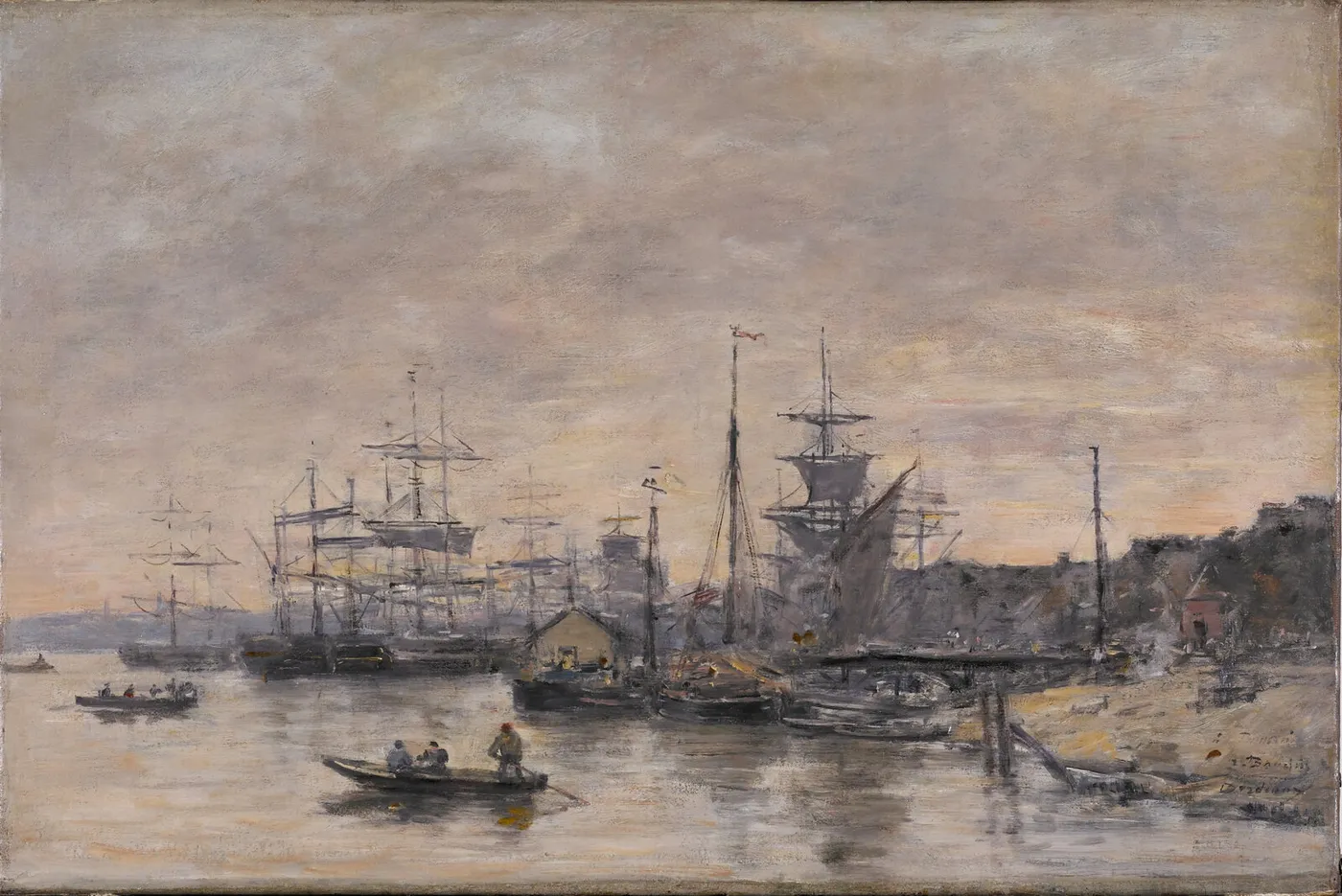Bordeaux, the Harbor (1874) by Eugène Louis Boudin — original painting reproduced as a hand-painted oil on canvas
