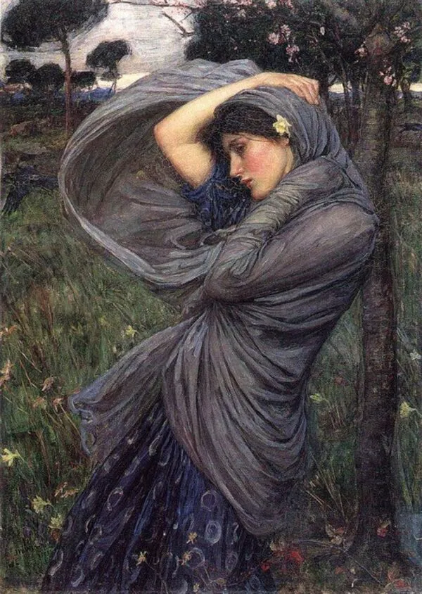 Boreas (1903) by John William Waterhouse — original painting reproduced as a hand-painted oil on canvas