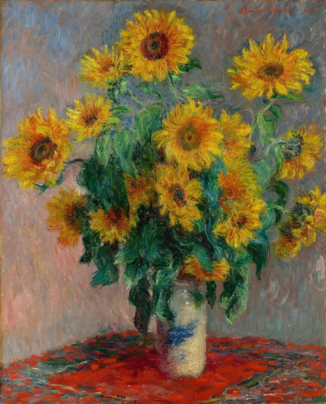 Bouquet of Sunflowers (1881) by Claude Monet — original painting reproduced as a hand-painted oil on canvas