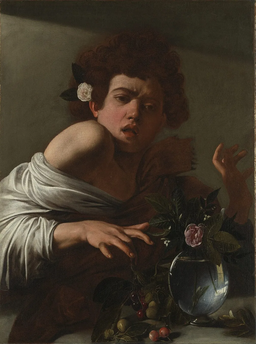 Boy Bitten by a Lizard (1594) by Caravaggio — original painting reproduced as a hand-painted oil on canvas