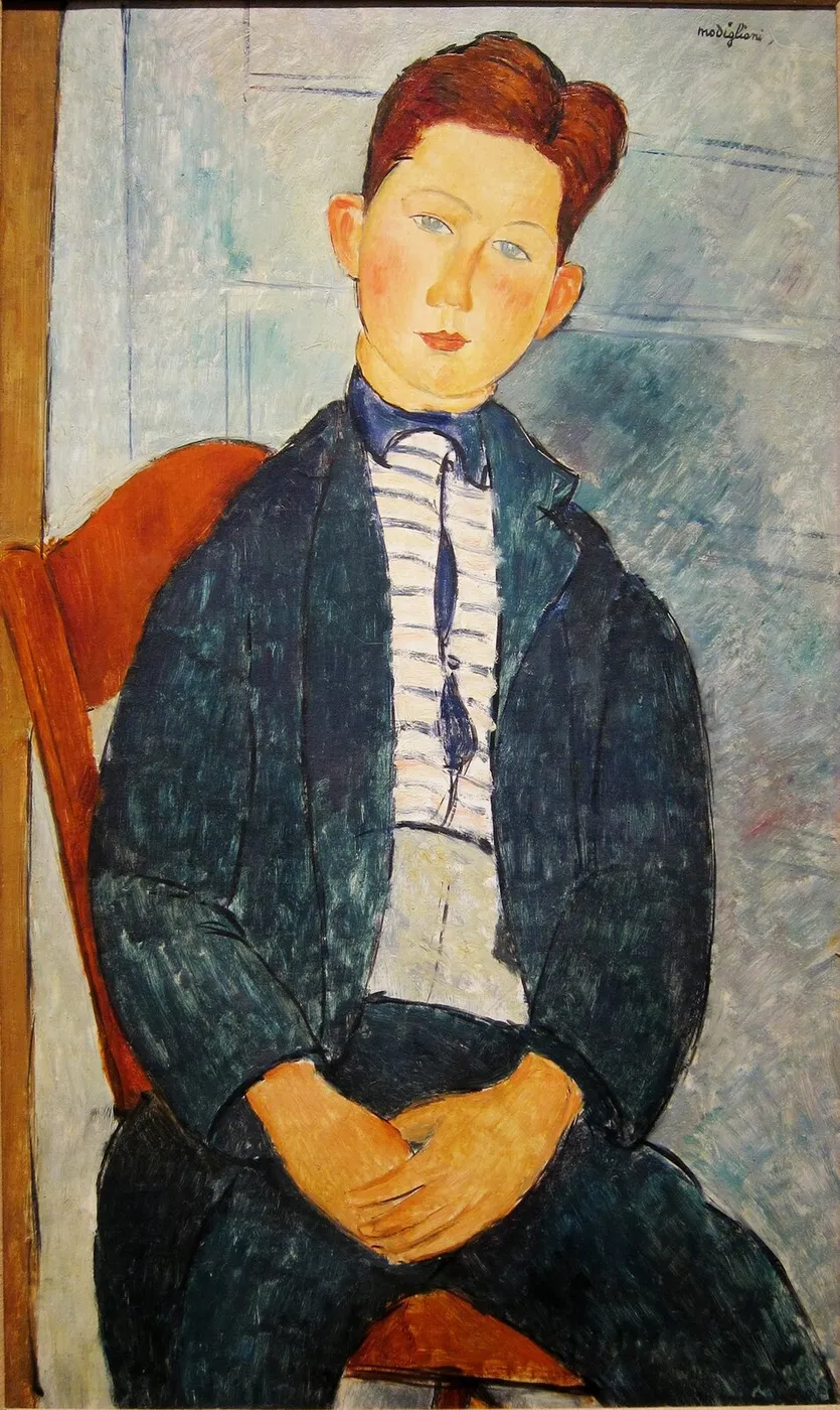 Boy in a Striped Sweater (1918) by Amedeo Modigliani — original painting reproduced as a hand-painted oil on canvas