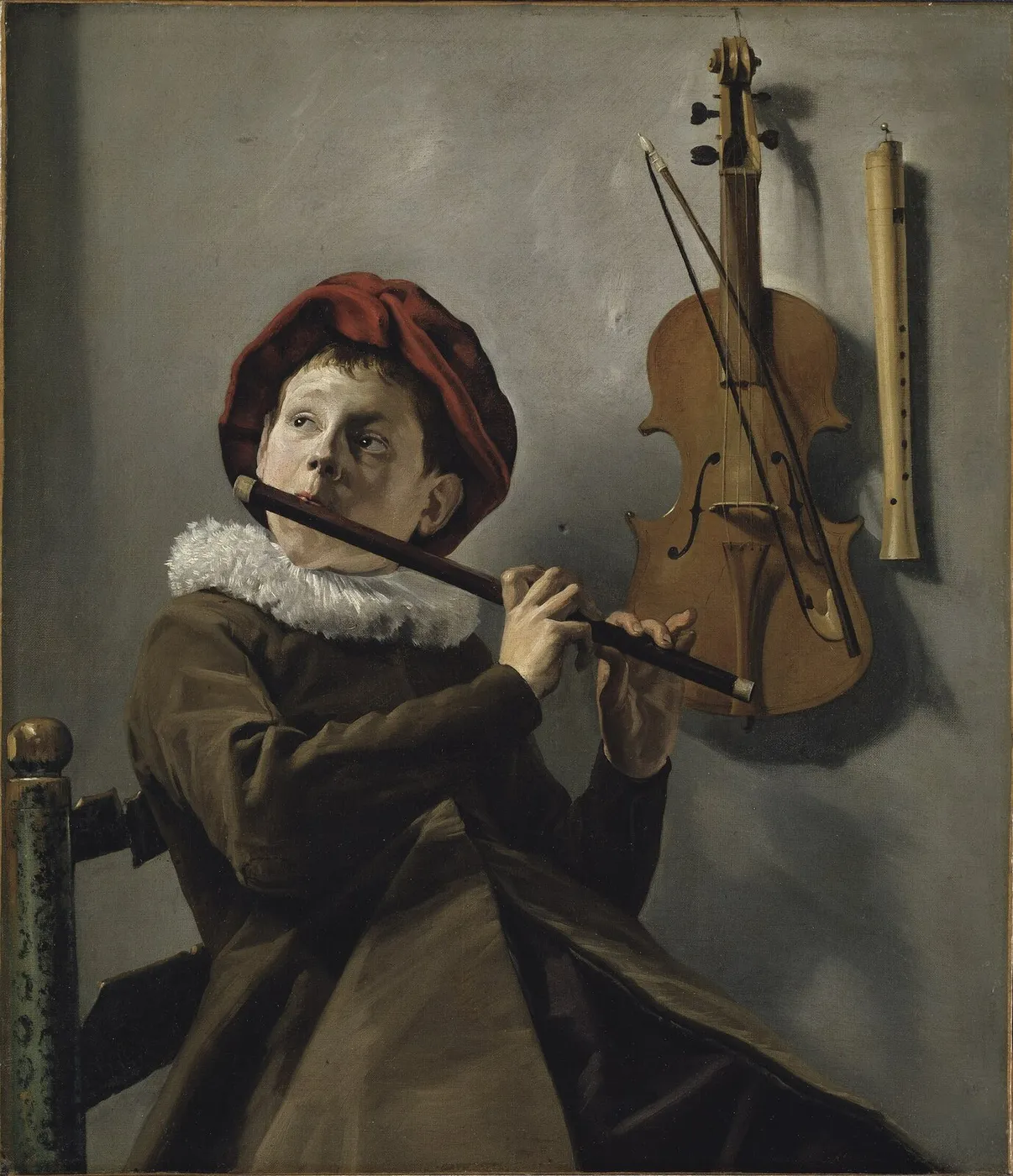 Boy playing the Flute (1635) by Judith Leyster — original painting reproduced as a hand-painted oil on canvas