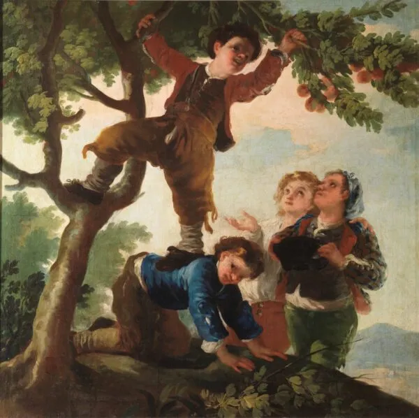 Boys picking fruit (1778) by Francisco Goya — original painting reproduced as a hand-painted oil on canvas