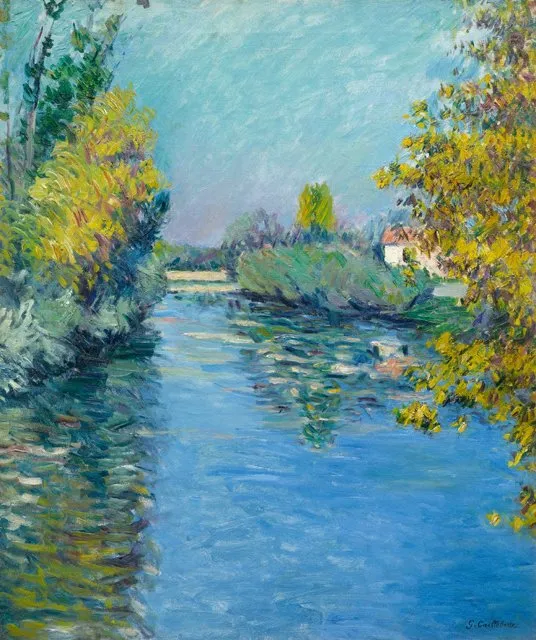 Branch of the seine, effect in autumn (1890) by Gustave Caillebotte — original painting reproduced as a hand-painted oil on canvas