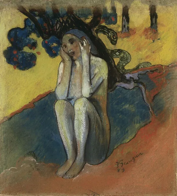 Breton Eve (I) (1889) by Paul Gauguin — original painting reproduced as a hand-painted oil on canvas