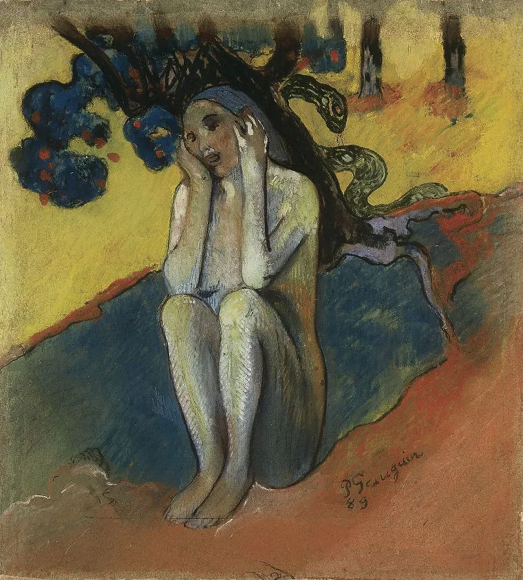 Breton Eve (I) (1889) by Paul Gauguin — original painting reproduced as a hand-painted oil on canvas