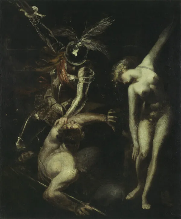 Britomart Delivering Amoretta from the Enchantment of Busirane (1824) by Henry Fuseli — original painting reproduced as a hand-painted oil on canvas