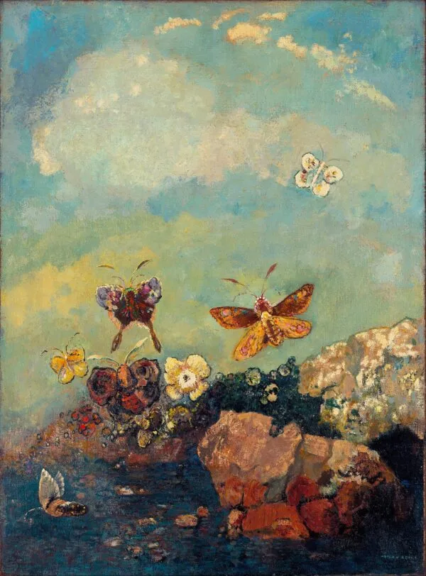 Butterflies (1910) by Odilon Redon — original painting reproduced as a hand-painted oil on canvas