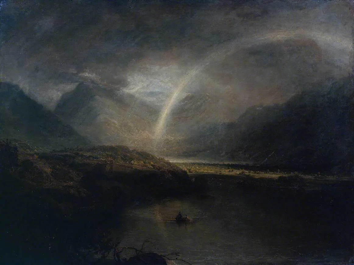 Buttermere Lake, with Part of Cromackwater, Cumberland, a Shower (1798) by J. M. W. Turner — original painting reproduced as a hand-painted oil on canvas