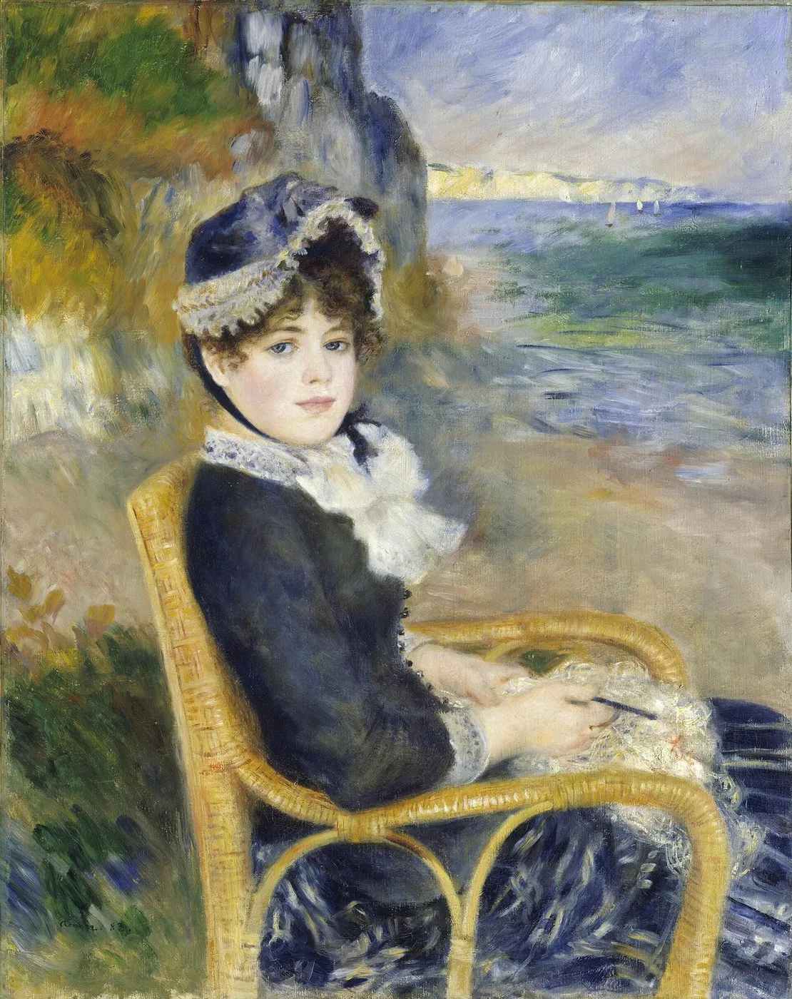 By the Seashore (1883) by Pierre-Auguste Renoir — original painting reproduced as a hand-painted oil on canvas