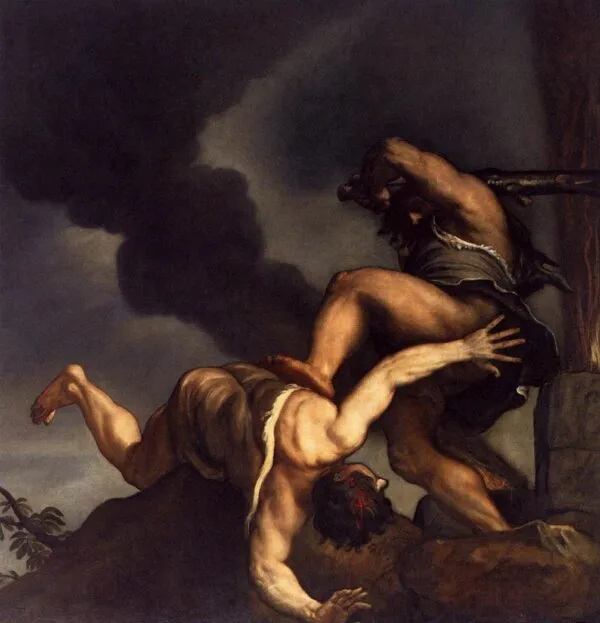 Cain and Abel (1542) by Titian — original painting reproduced as a hand-painted oil on canvas