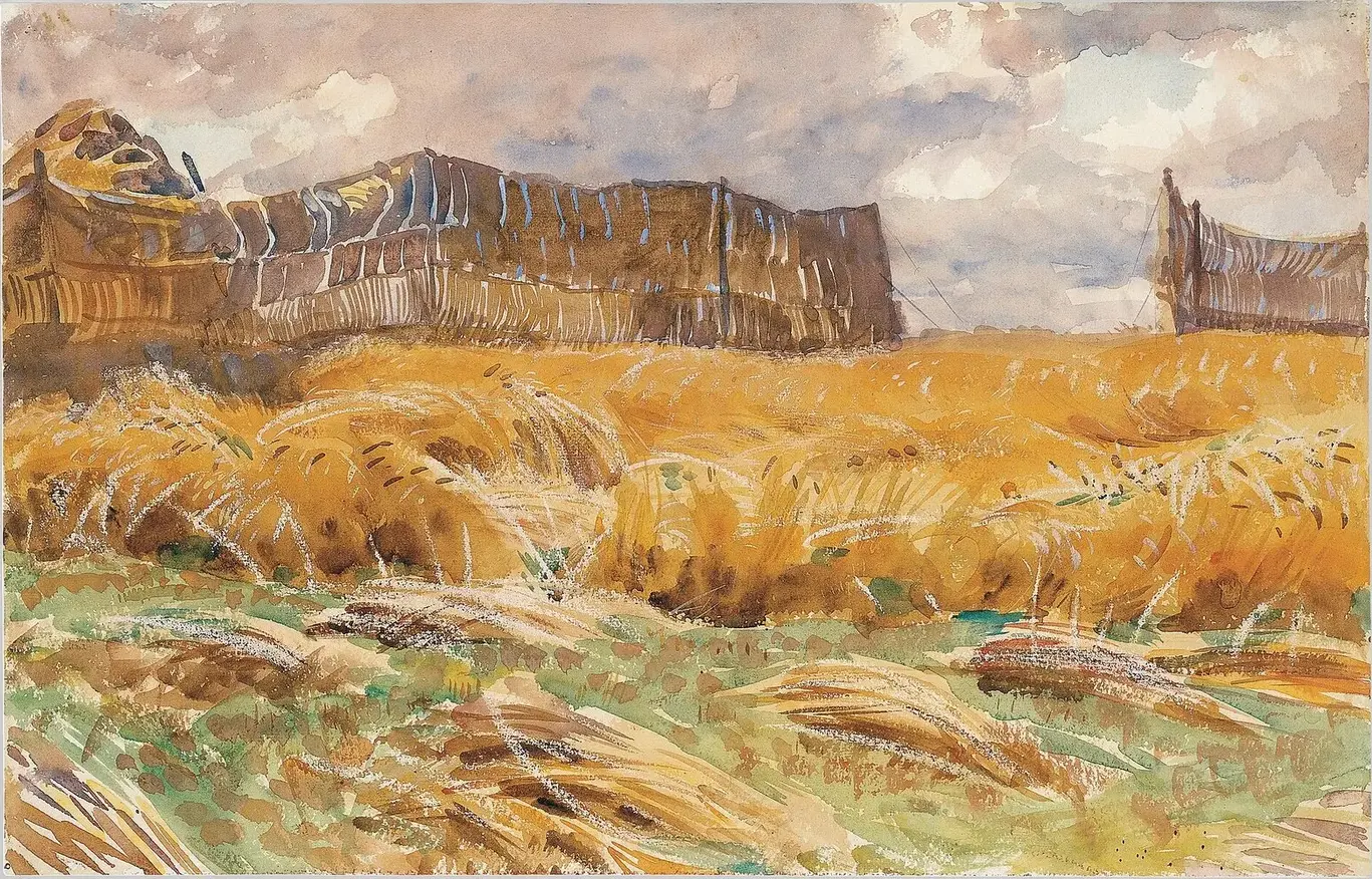 Camouflaged Field in France (1918) by John Singer Sargent — original watercolour reproduced as a hand-painted oil on canvas