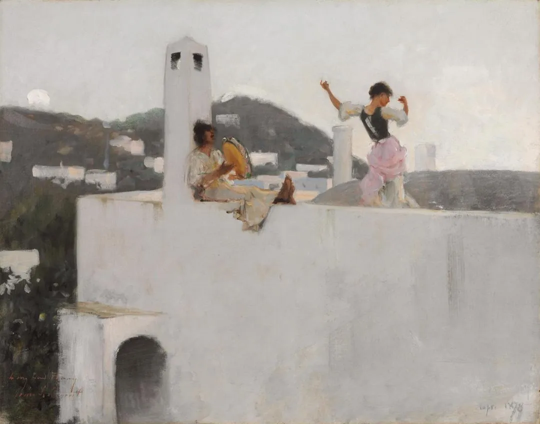 Capri Girl on a Rooftop (1878) by John Singer Sargent — original painting reproduced as a hand-painted oil on canvas