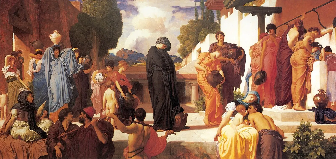 Captive Andromache (1888) by Frederic Leighton — original painting reproduced as a hand-painted oil on canvas