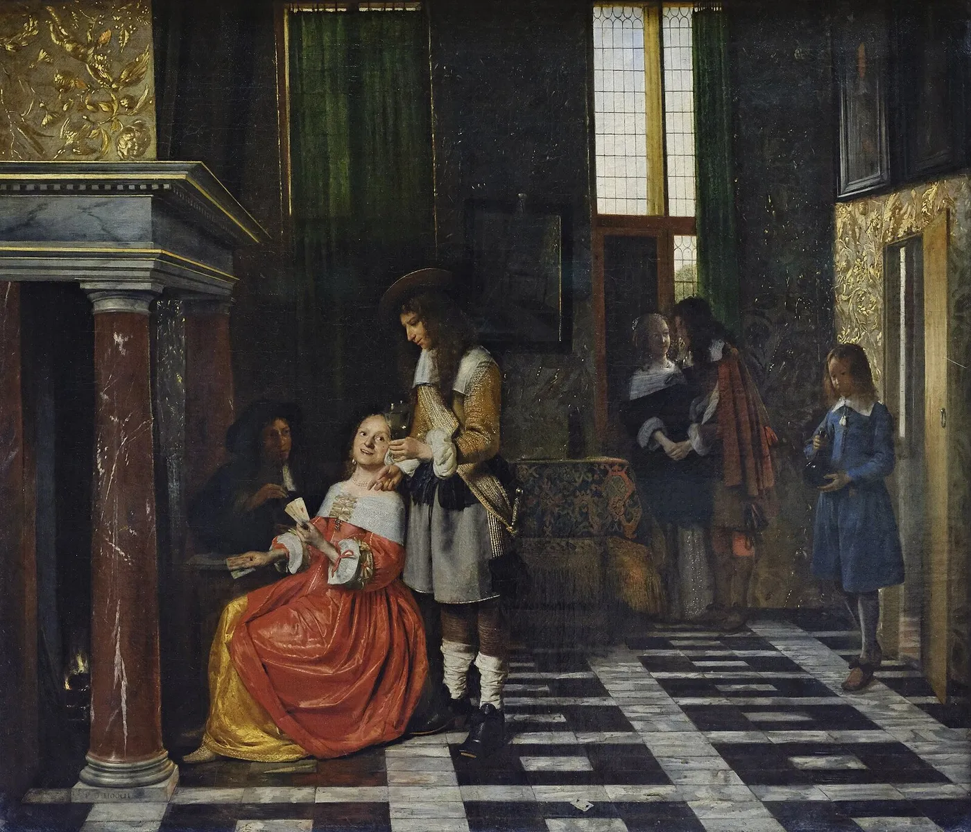 Card Players in an Opulent Interior (1663) by Pieter de Hooch — original painting reproduced as a hand-painted oil on canvas