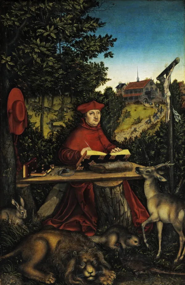Cardinal Albrecht of Brandenburg (1490-1545) as Saint Jerome (1527) by Lucas Cranach the Elder — original painting reproduced as a hand-painted oil on canvas
