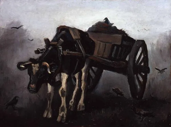 Cart with Black Ox (1884) by Vincent van Gogh — original painting reproduced as a hand-painted oil on canvas