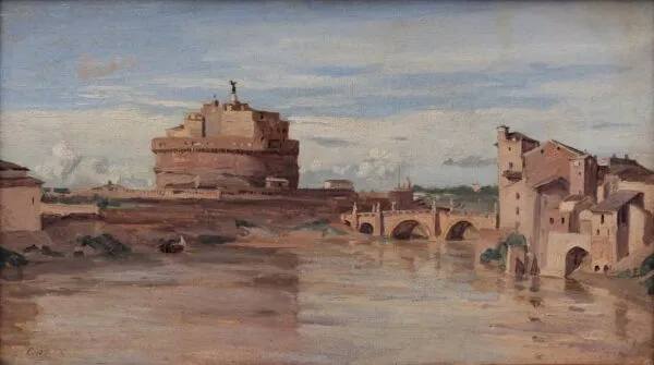 Castel Sant'Angelo and Tiber (1826) by Jean-Baptiste Camille Corot — original painting reproduced as a hand-painted oil on canvas