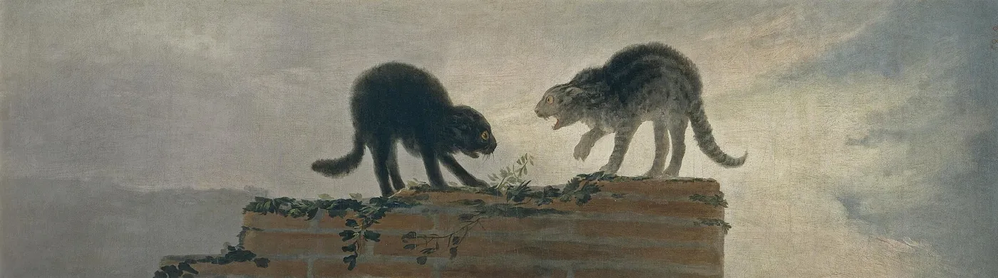 Cat fight (1786) by Francisco Goya — original painting reproduced as a hand-painted oil on canvas