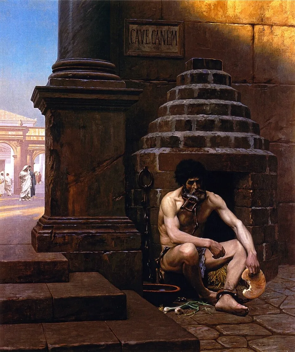 Cave Canem (1881) by Jean-Léon Gérôme — original painting reproduced as a hand-painted oil on canvas