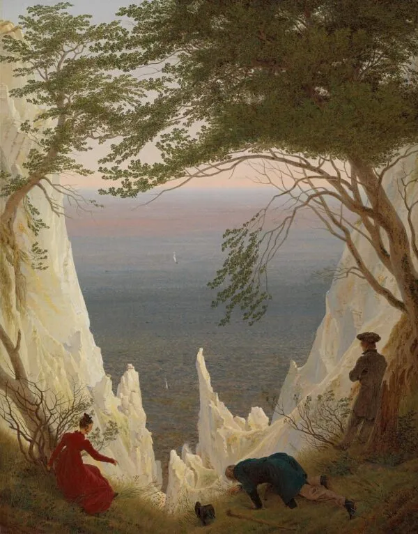 Chalk Cliffs at Ruegen (1818) by Caspar David Friedrich — original painting reproduced as a hand-painted oil on canvas