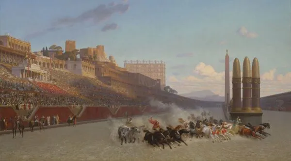 Chariot Race (1876) by Jean-Léon Gérôme — original painting reproduced as a hand-painted oil on canvas