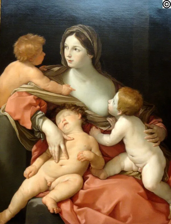 Charity (1630) by Guido Reni — original painting reproduced as a hand-painted oil on canvas