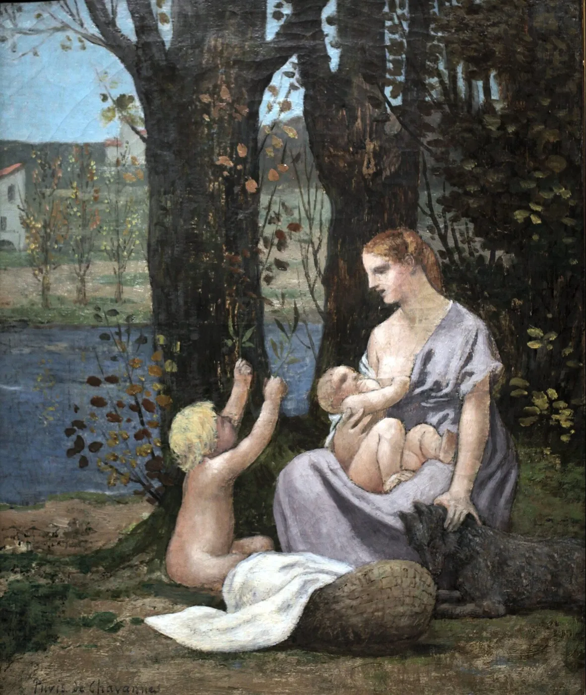 Charity (1887) by Pierre Puvis de Chavannes — original painting reproduced as a hand-painted oil on canvas