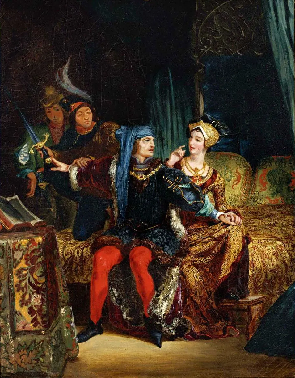Charles VI et Odette de Champdivers (1826) by Eugène Delacroix — original painting reproduced as a hand-painted oil on canvas