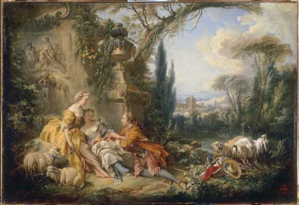 Charms of Country Life (1737) by François Boucher — original painting reproduced as a hand-painted oil on canvas