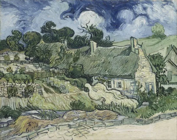 Chaumes de Cordeville (1890) by Vincent van Gogh — original painting reproduced as a hand-painted oil on canvas