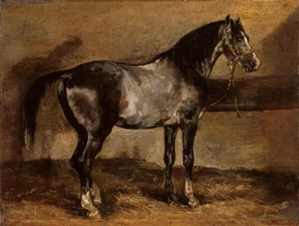 Cheval gris au râtelier (1811) by Théodore Géricault — original painting reproduced as a hand-painted oil on canvas