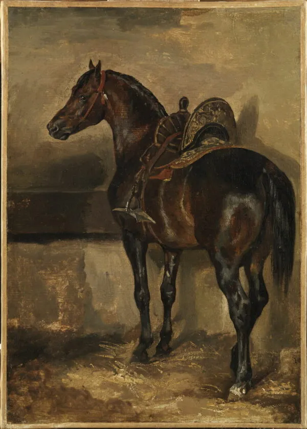 Cheval turc dans une écurie (1811) by Théodore Géricault — original painting reproduced as a hand-painted oil on canvas
