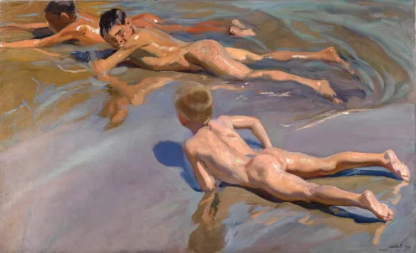 Chicos en la playa (1909) by Joaquín Sorolla — original painting reproduced as a hand-painted oil on canvas
