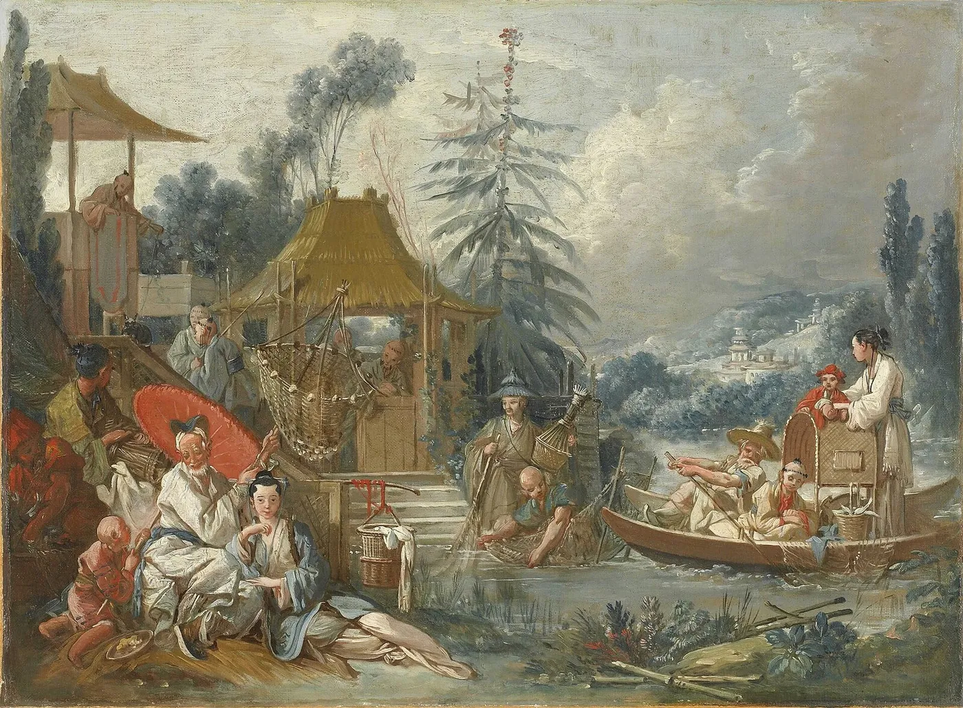 Chinese Fishing (1742) by François Boucher — original painting reproduced as a hand-painted oil on canvas