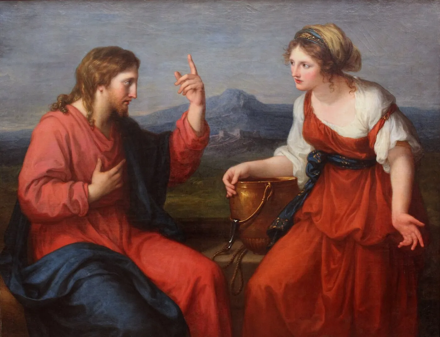 Christ and the Samaritan Woman (1796) by Angelica Kauffmann — original painting reproduced as a hand-painted oil on canvas