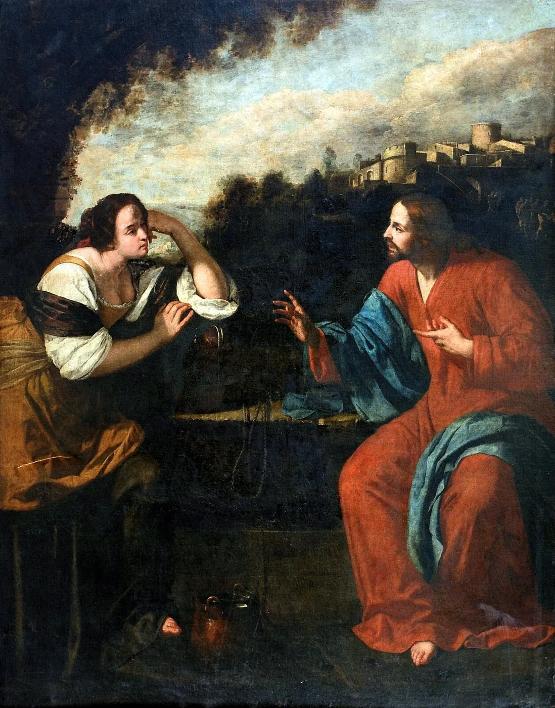 Christ and the Samaritan Woman (1637) by Artemisia Gentileschi — original painting reproduced as a hand-painted oil on canvas