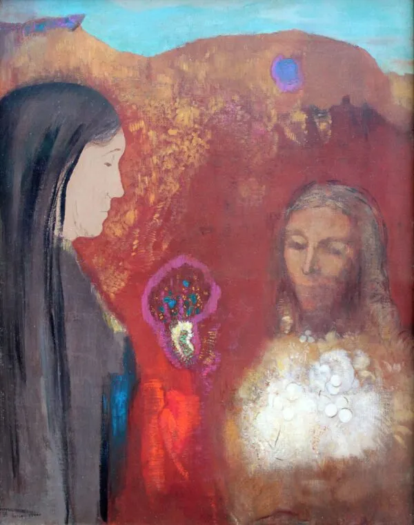 Christ and the Samaritan Woman (The White Flower Bouquet) (1895) by Odilon Redon — original painting reproduced as a hand-painted oil on canvas