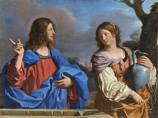 Christ and the Woman of Samaria at the Well (1640) by Guercino — original painting reproduced as a hand-painted oil on canvas