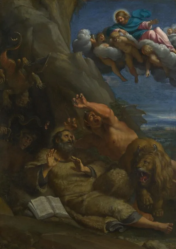 Christ appearing to Saint Anthony Abbot (1598) by Annibale Carracci — original painting reproduced as a hand-painted oil on canvas