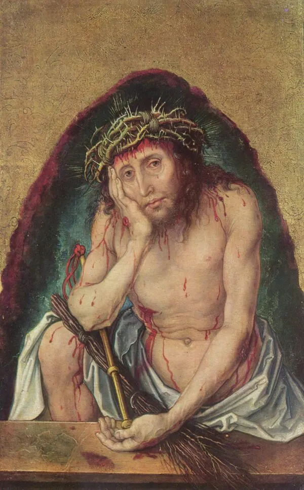 Christ as the Man of Sorrows (1493) by Albrecht Dürer — original painting reproduced as a hand-painted oil on canvas