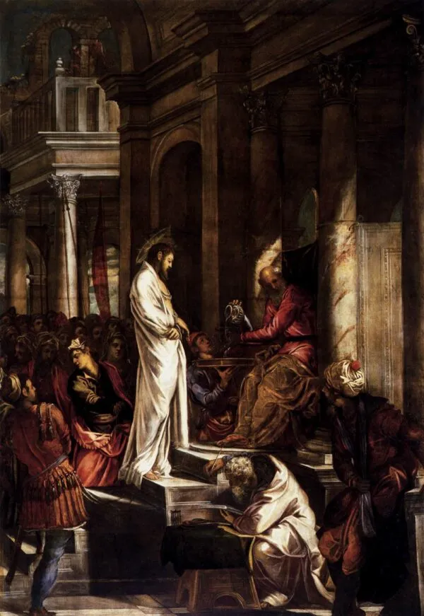 Christ before Pilate (1565) by Jacopo Tintoretto — original painting reproduced as a hand-painted oil on canvas
