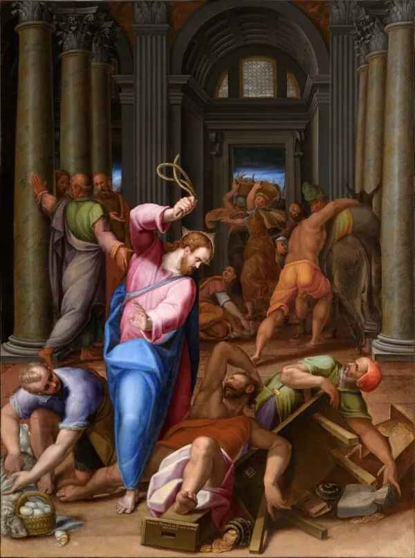 Christ Driving the Traders from the Temple (1580) by Lavinia Fontana — original painting reproduced as a hand-painted oil on canvas