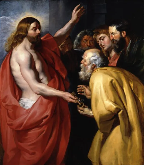 Christ Giving the Keys to St. Peter (1612) by Peter Paul Rubens — original painting reproduced as a hand-painted oil on canvas