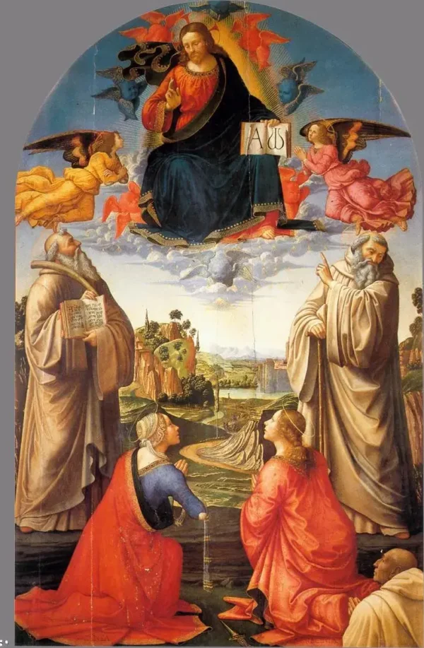 Christ in Heaven with Four Saints and a Donor (1492) by Domenico Ghirlandaio — original painting reproduced as a hand-painted oil on canvas