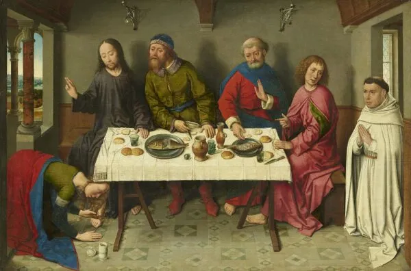 Christ in the house of the Pharisee Simon (1460) by Dieric Bouts — original painting reproduced as a hand-painted oil on canvas
